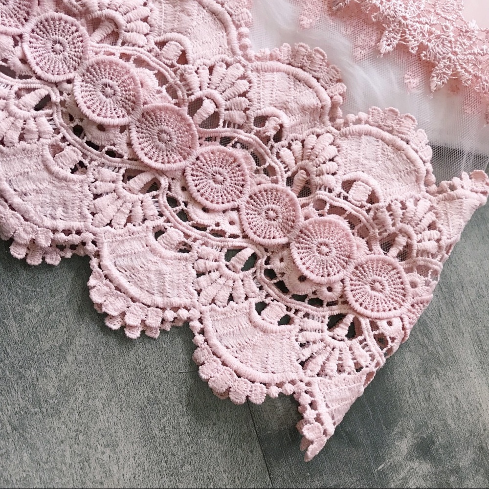Blush Lace Crop Top, Bell Sleeve - Picture 2 of 6
